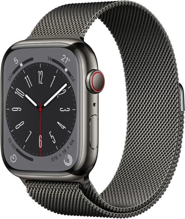 Apple Watch Series 8 (45mm) GPS+4G Edelstahl mit Milanaise Armband graphit/graphit