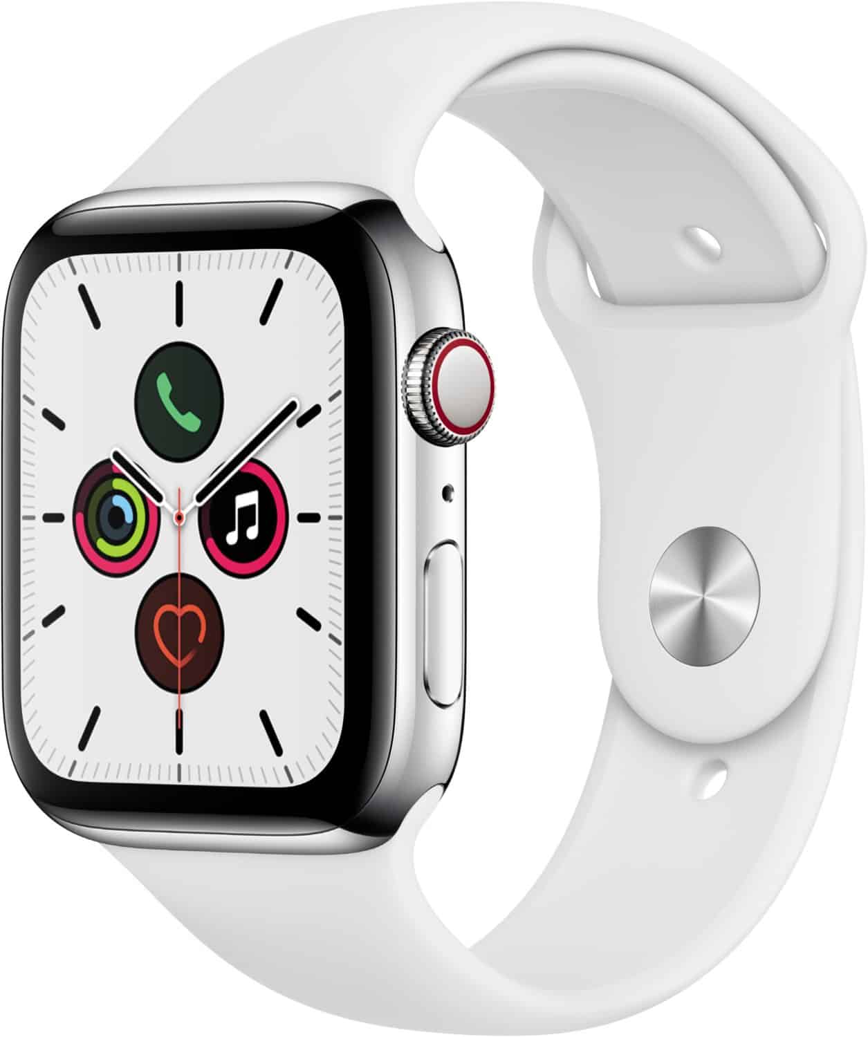 Apple Watch Series 5 (44mm) GPS+4G mit Sportarmband edelstahl/weiß