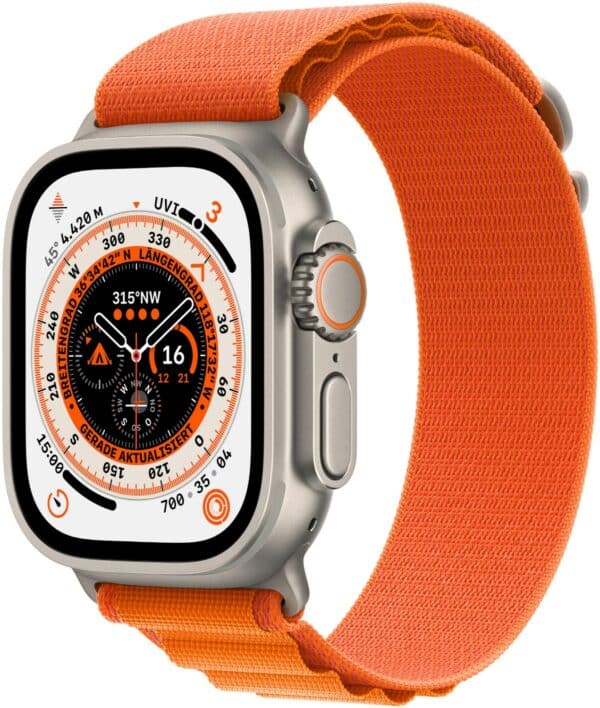 Apple Watch Ultra (49mm) GPS+4G Titan mit Alpine Loop Armband (S) titan/orange