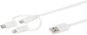 Vivanco 3in1 Micro USB Kabel (1m) mit Lightning und USB Type-C weiß