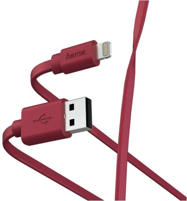 Hama Flat USB-A - Lightning (1m) Datenkabel rot