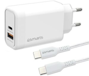 4smarts Dual Ladegerät USB/USB-Type-C (45W) inkl. USB Type-C Kabel weiß