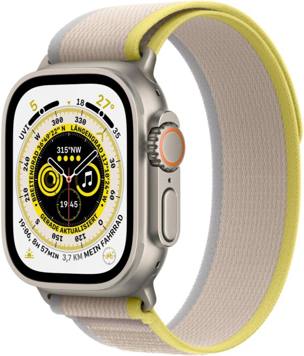 Apple Watch Ultra (49mm) GPS+4G Titan mit Trail Loop Armband (M/L) titan/gelb/beige