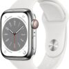Apple Watch Series 8 (41mm) GPS+4G Edelstahl mit Sportarmband silber/weiß