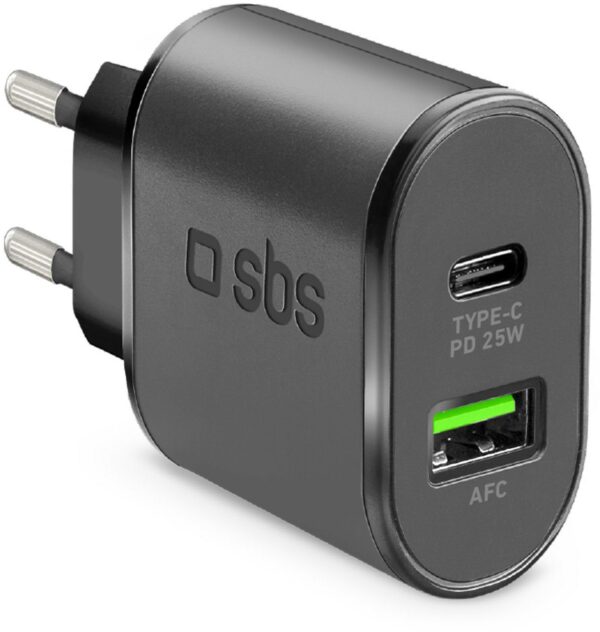 sbs USB/USB Type-C Dual Ladegerät (25W) Reiseladegerät schwarz