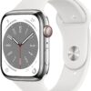 Apple Watch Series 8 (45mm) GPS+4G Edelstahl mit Sportarmband silber/weiß