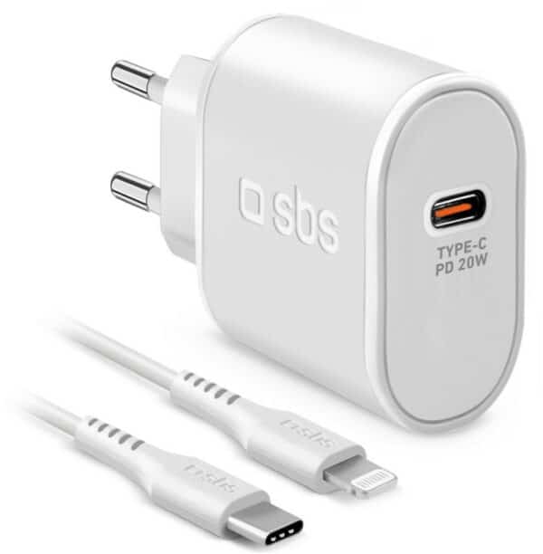 sbs Wand-Ladegerät (20W) mit USB Type-C > Lightning Kabel weiß