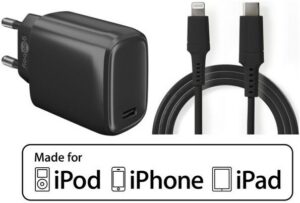 Hapena iPhone/iPod Schnellladeset mit MFI Lightning Kabel schwarz