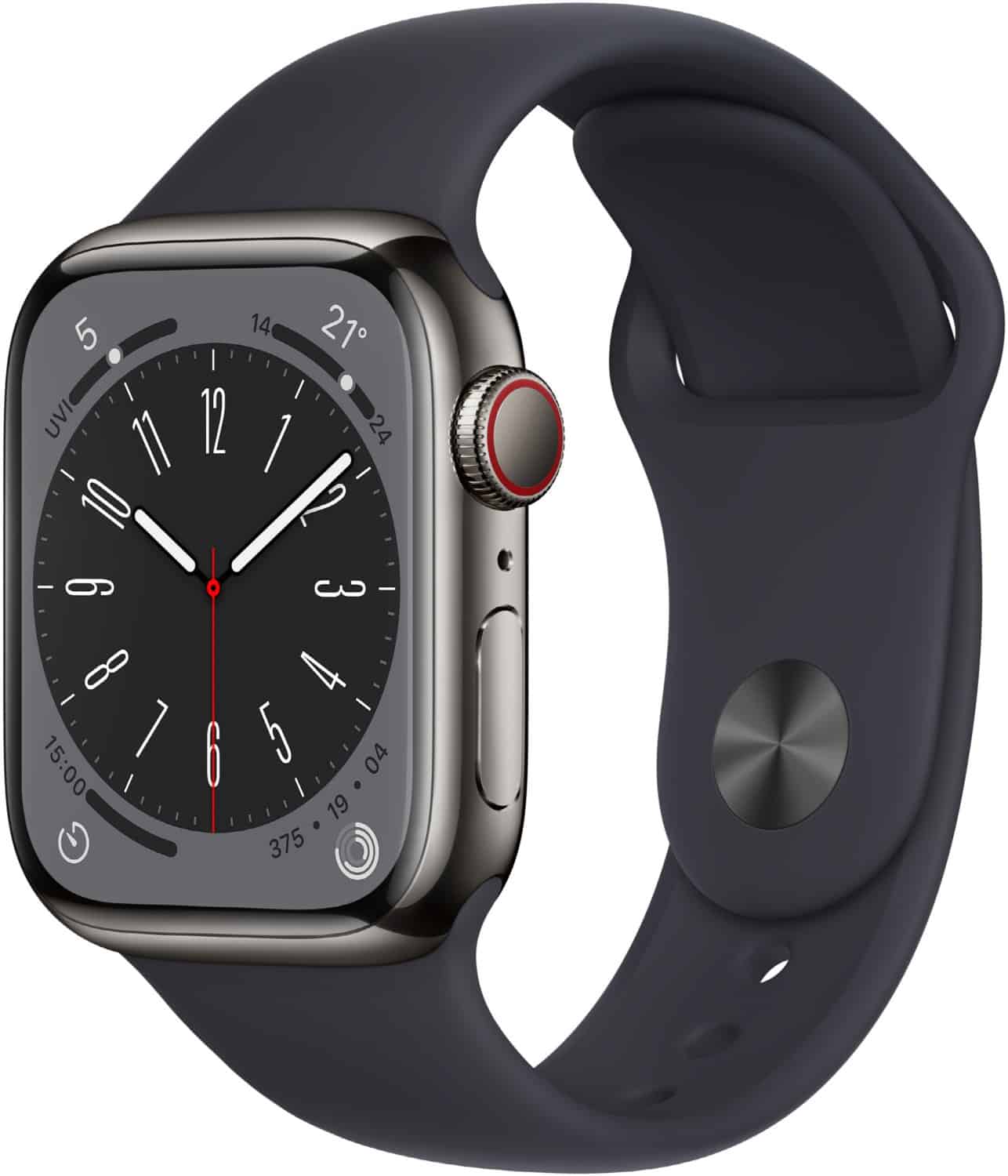 Apple Watch Series 8 (41mm) GPS+4G Edelstahl mit Sportarmband graphit/mitternacht