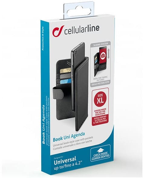 Cellular Line Buchklapptasche XL Kunstleder Universal mit Agenda-Funktion schwarz